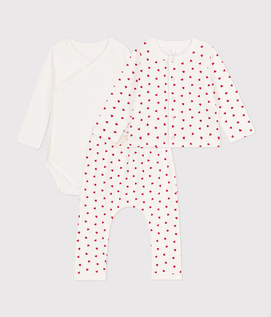Babies' Patterned Cotton Outfit MARSHMALLOW white/PEPS red
