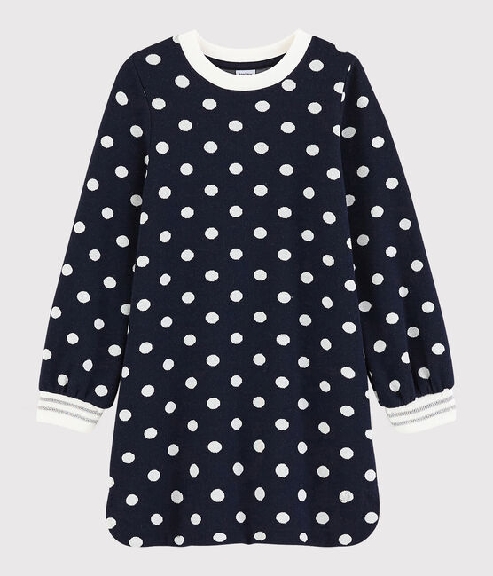 Girl's Long-sleeved Dress SMOKING blue/MARSHMALLOW white