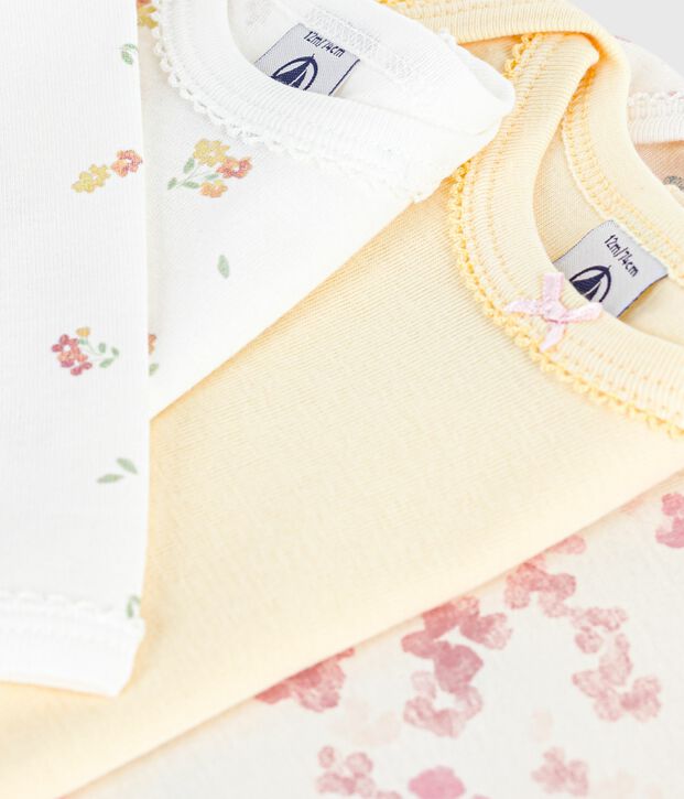 Pack of babies' long-sleeved floral-print cotton bodies multicolor