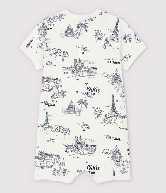 Babies' Toile de Jouy Paris Cotton Playsuit MARSHMALLOW white/MEDIEVAL blue