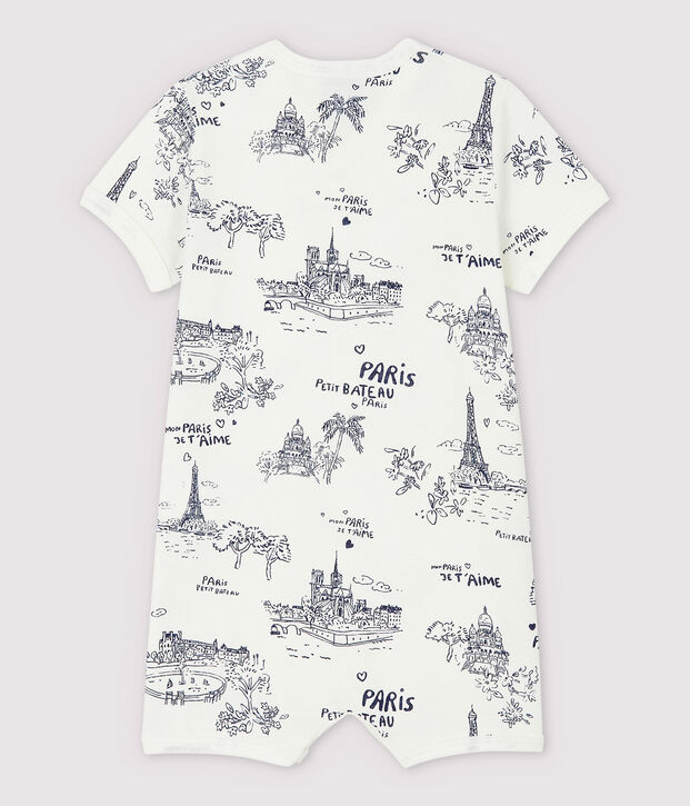Babies' Toile de Jouy Paris Cotton Playsuit white/blue