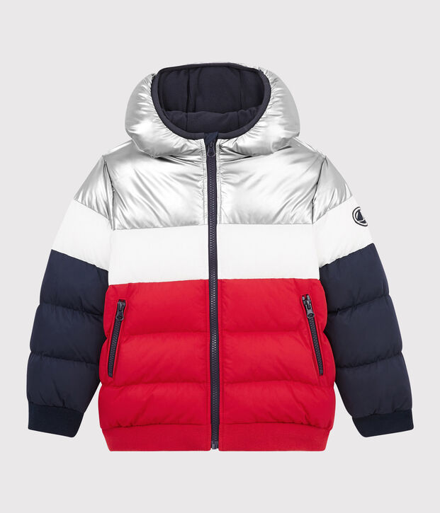 Boys' puffer jacket blue/red/white