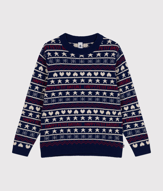 Women's wool and cotton jacquard jumper MEDIEVAL blue/MULTICO white
