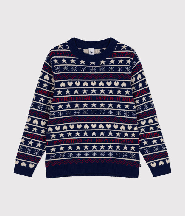 Women's wool and cotton jacquard jumper blue/multicolor