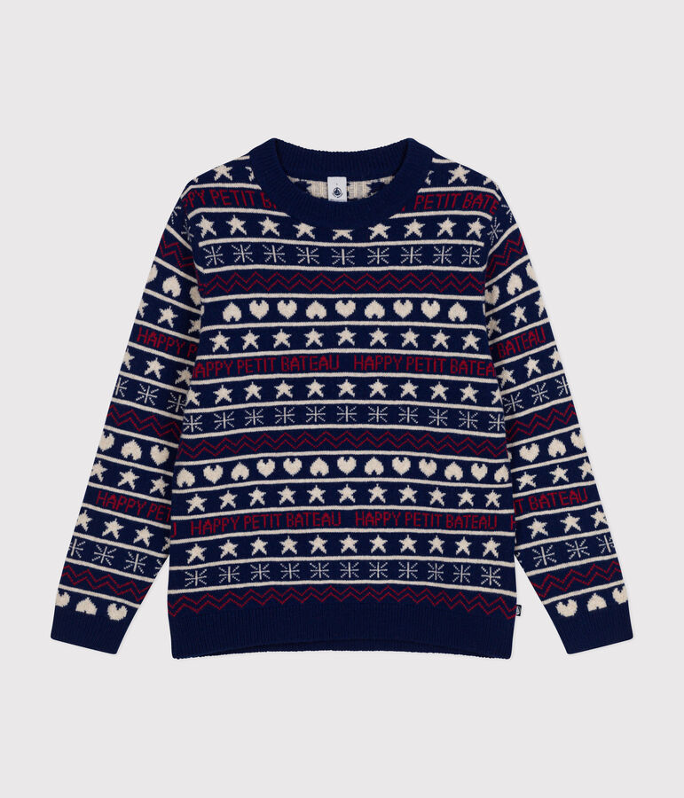 Women's wool and cotton jacquard jumper blue/multicolor