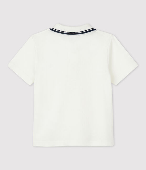 Babies' Short-Sleeved Cotton Polo Shirt MARSHMALLOW white
