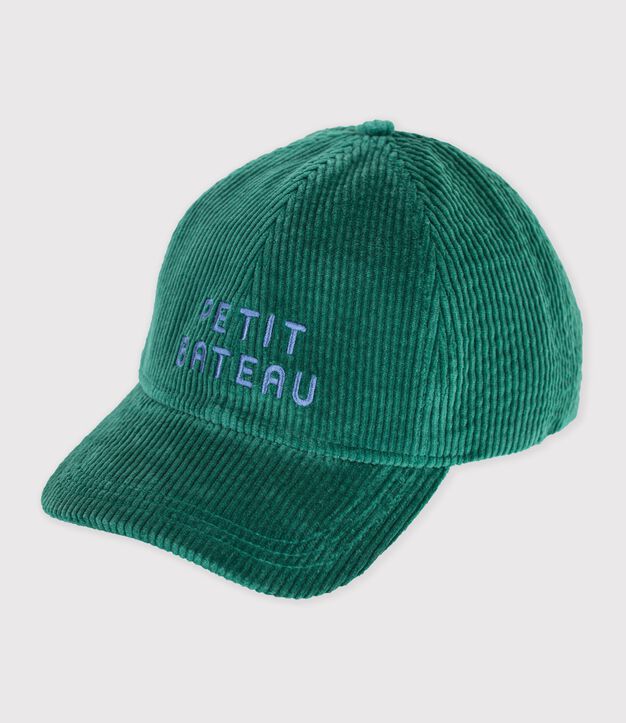Children's cap in plain corduroy green
