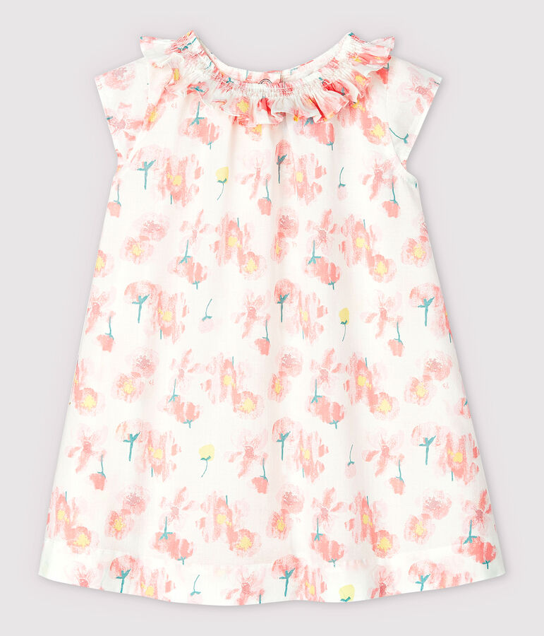 Baby Girls' Short-Sleeved Poplin Dress MARSHMALLOW white/MULTICO white