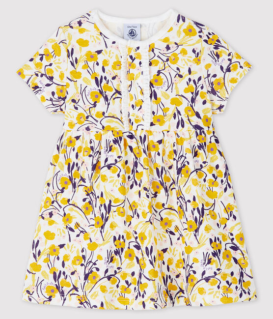 Baby girl's short-sleeved dress MARSHMALLOW white/MULTICO white