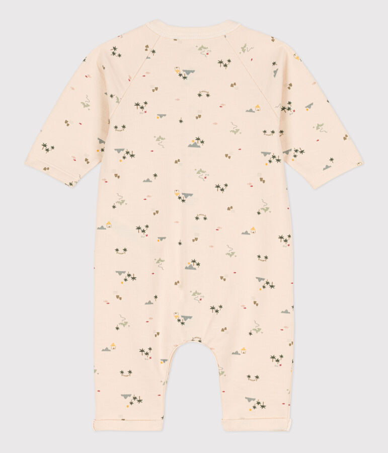 Babies' Patterned Fleece Jumpsuit Ecru/multicolor