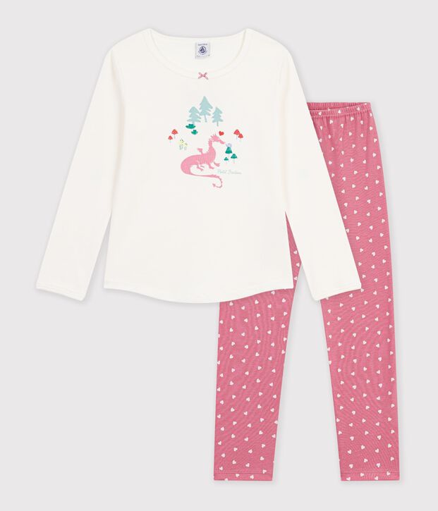 Children's dragon design cotton pyjamas. pink/white