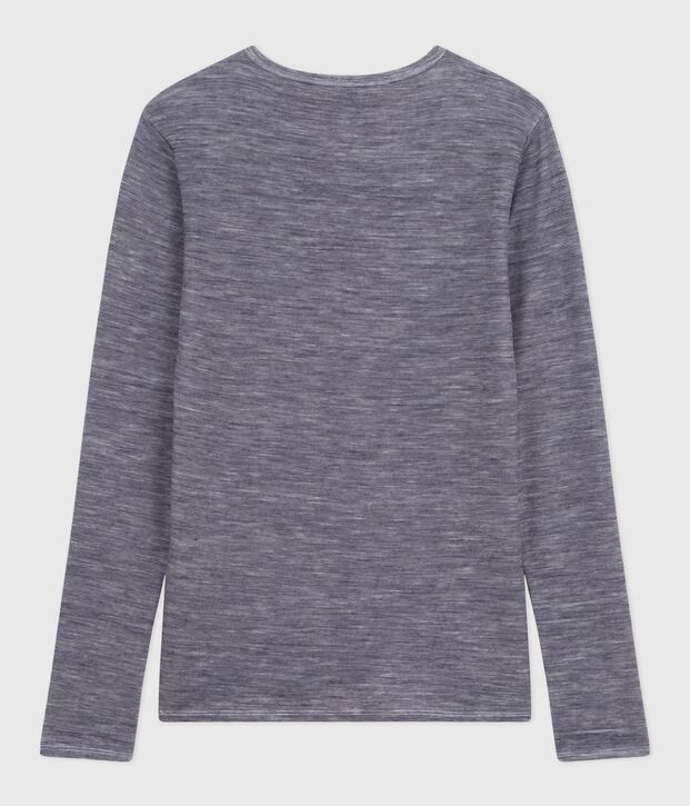 Women's long-sleeved striped wool and cotton T-shirt blue/white