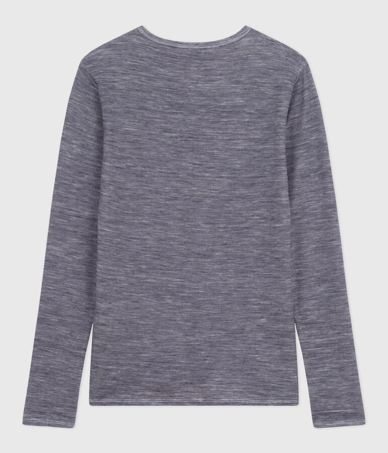 Women's long-sleeved striped wool and cotton T-shirt blue/white