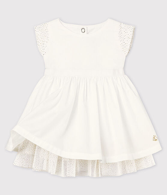 Baby Girls' Poplin Tulle Formal Dress ECUME white