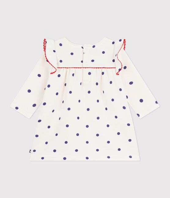 Babies' long sleeved polka dot-print cotton dress MILK blue/SOIR