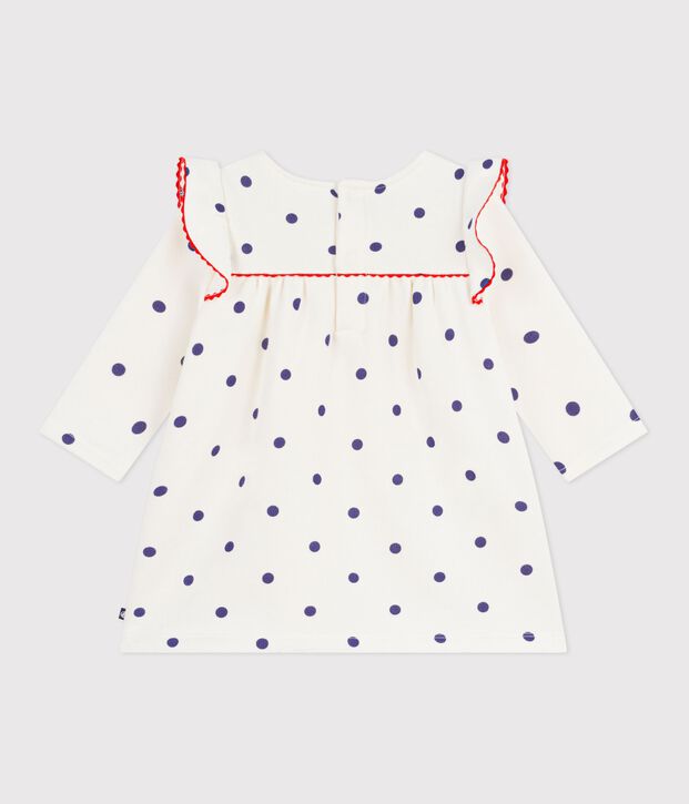 Babies' long sleeved polka dot-print cotton dress blue/blue