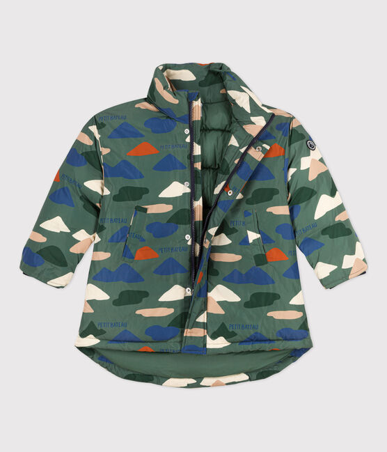 Children's Unisex Patterned Mid Length Puffer Jacket VALLEE green/MULTICO ecru