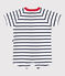Babies' short-sleeved stripy cotton playsuit with a contrast collar MARSHMALLOW white/SMOKING blue