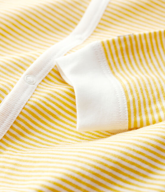 Baby Girls' Yellow Pinstriped Organic Cotton Sleepsuit OCRE yellow/MARSHMALLOW white
