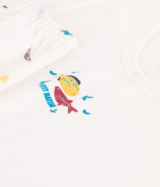 Girls' Sealife Themed Short Cotton Pyjamas MARSHMALLOW white/MULTICO white