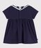 Babies' short-sleeved plain cotton dress with a sailor collar blue