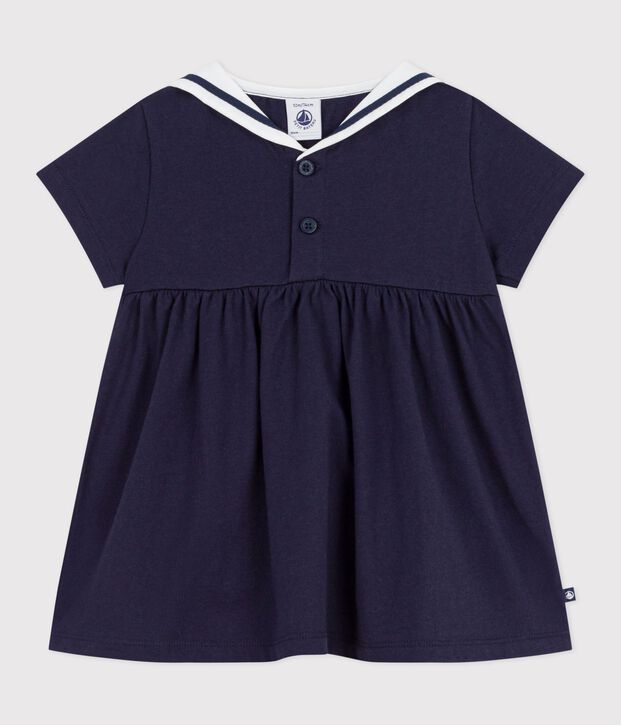 Babies' short-sleeved plain cotton dress with a sailor collar SMOKING