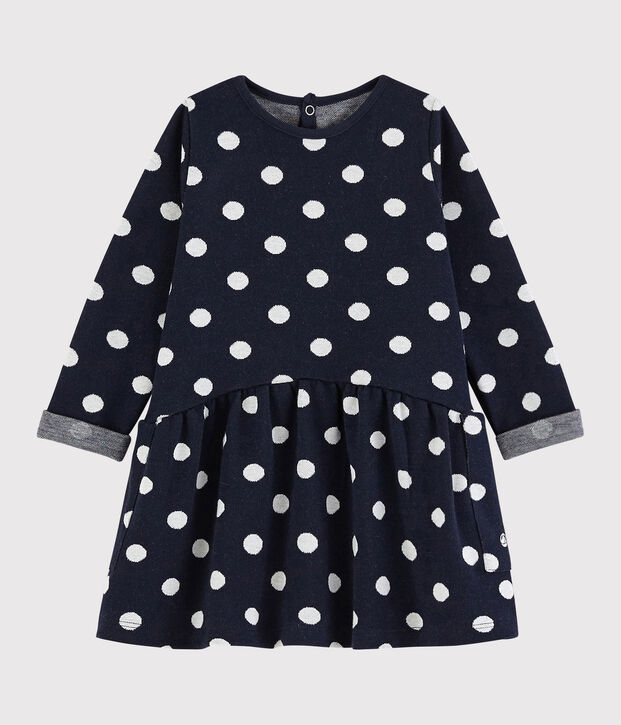 Baby girl's long-sleeved dress blue/white