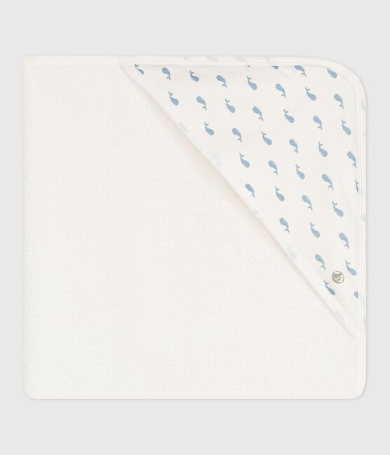 Babies' square cotton bath wrap MARSHMALLOW /ADRIATIC