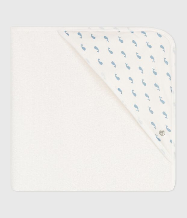 Babies' square cotton bath wrap white/blue
