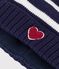 Babies' stripy knitted beanie with a fleece lining blue/ecru
