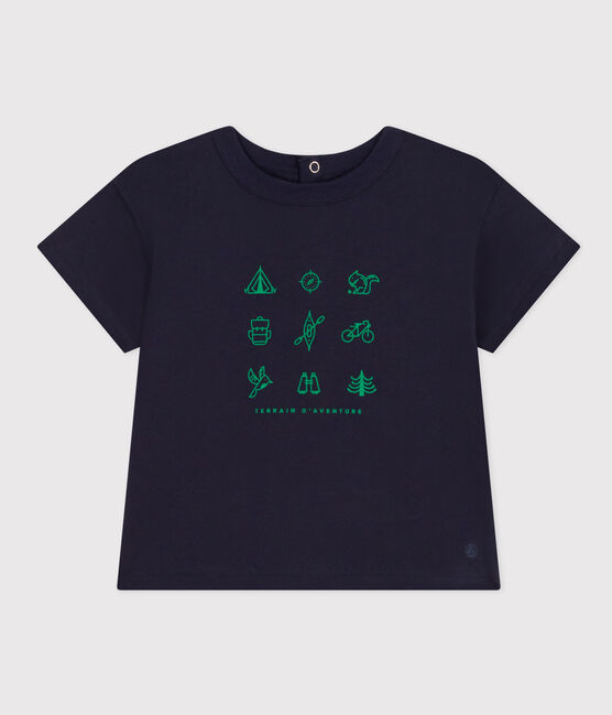 Babies' Short-Sleeved Lightweight Jersey T-Shirt SMOKING blue/MULTICO white