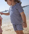 Girls' Striped Slub Jersey Shorts MEDIEVAL blue/MARSHMALLOW white