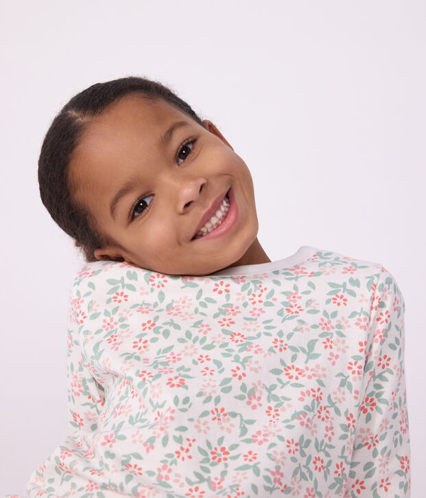 Children's fleece pyjamas with flowers white/multicolor