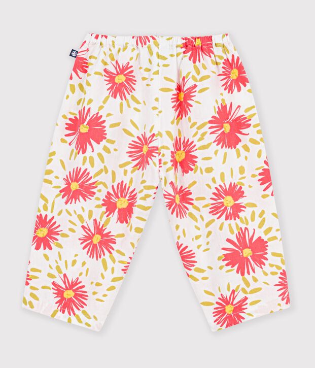 Babies' flower-print cotton trousers white/multicolor
