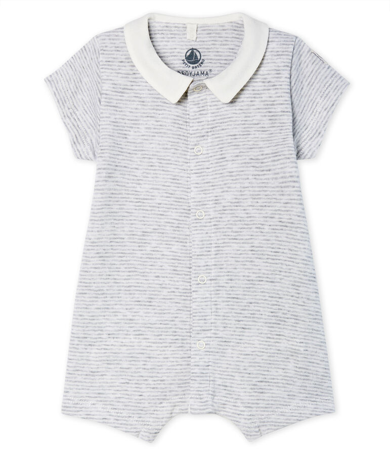 Babies Short Ribbed Bodyjama POUSSIERE grey/MARSHMALLOW white