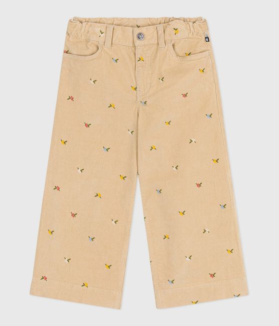 Girls' patterned corduroy trousers CAJOU beige/MULTICO