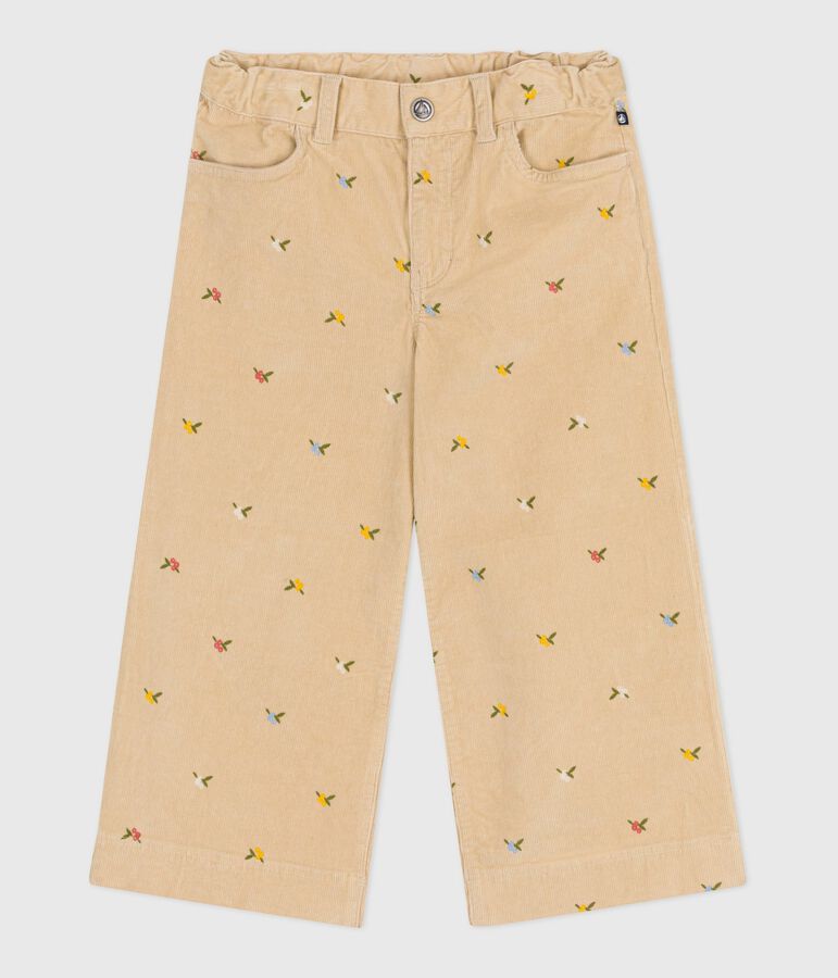 Girls' patterned corduroy trousers beige/multicolor