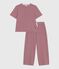 Women's cotton pyjamas with short sleeves and wide stripy legs AMARANTE red/MARSHMALLOW