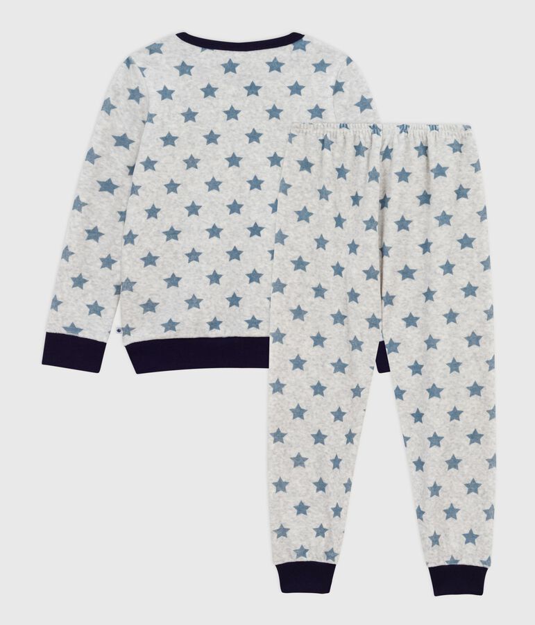 Children's star print velour pyjamas grey/blue