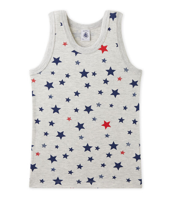 Boy's printed undershirt in stretch jersey BELUGA grey/MULTICO white