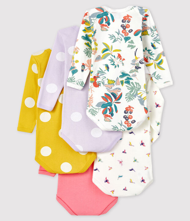 Baby girls' long-sleeved bodysuit - Set of 5 multicolor