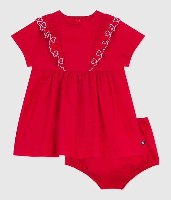 Babies' short-sleeved plain cotton dress with matching bloomers TERKUIT red