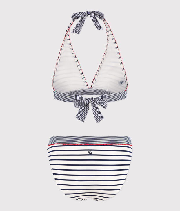 Women's two-piece stripy swimsuit white/blue