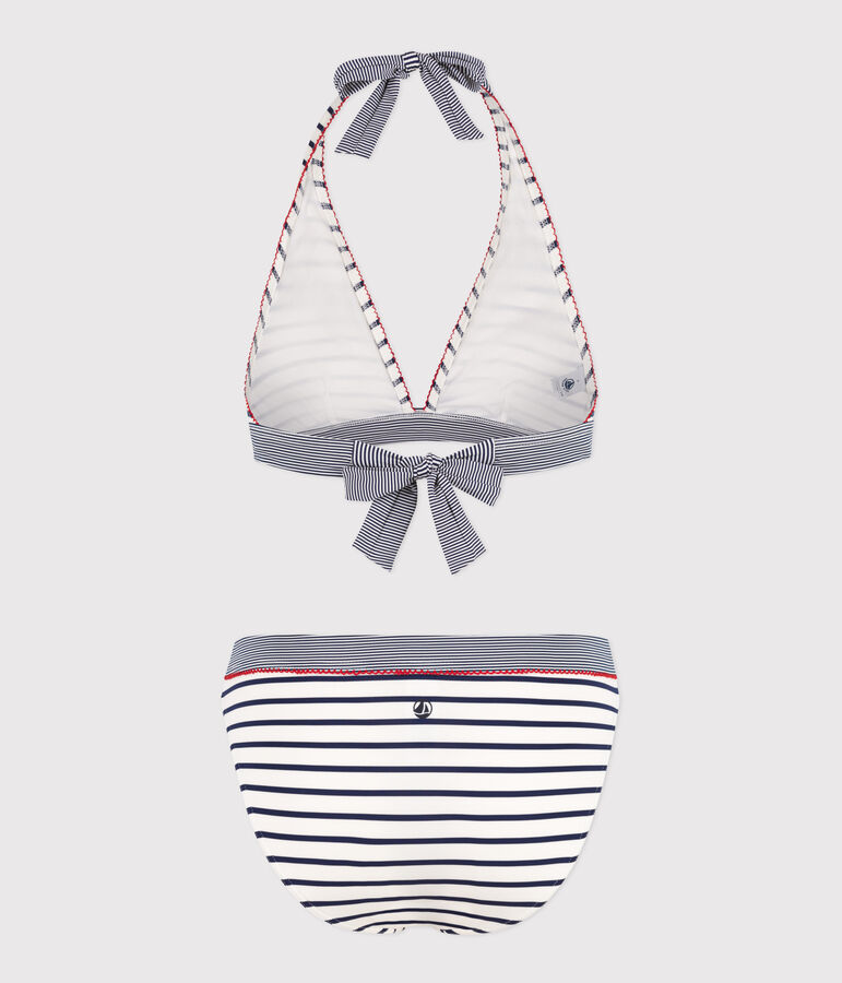 Women's two-piece stripy swimsuit white/blue