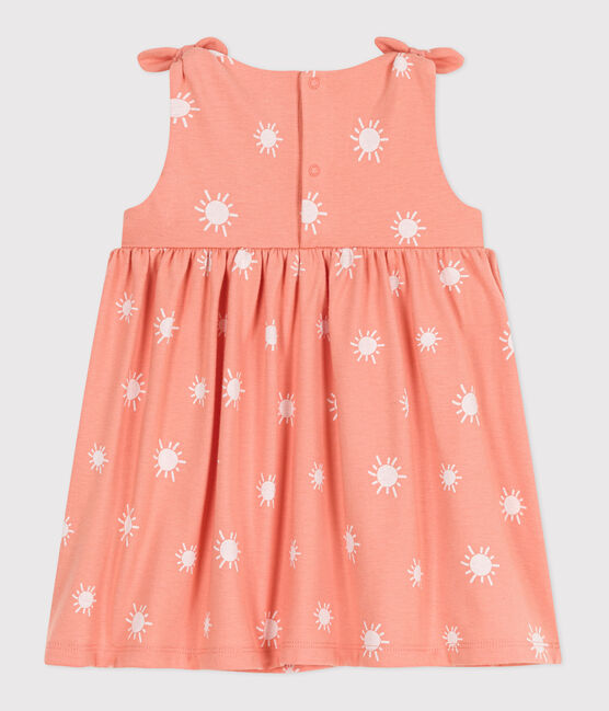 Babies' sleeveless sunshine print cotton dress ABRICOT orange/MARSHMALLOW