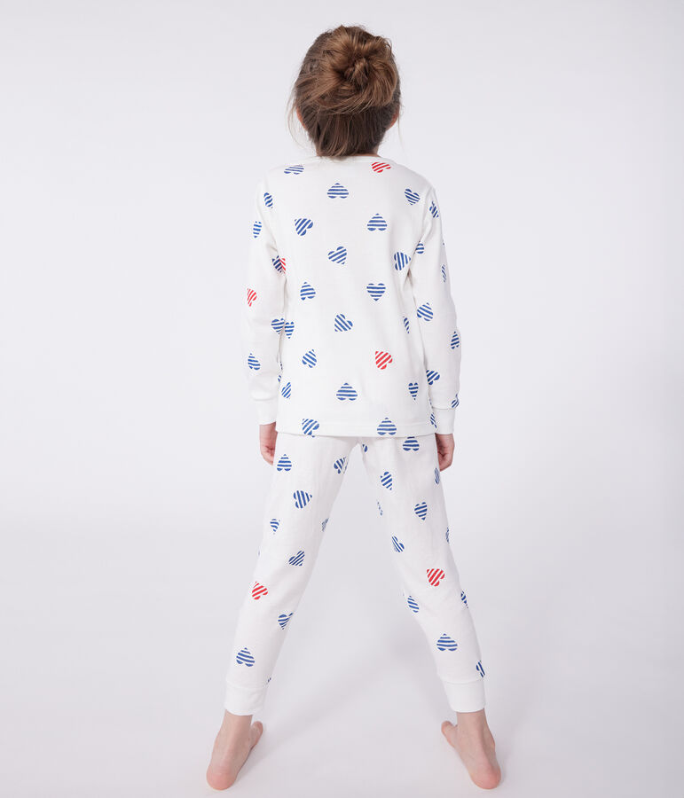 Children's long-sleeved heart print cotton pyjamas MARSHMALLOW white/MULTICO white
