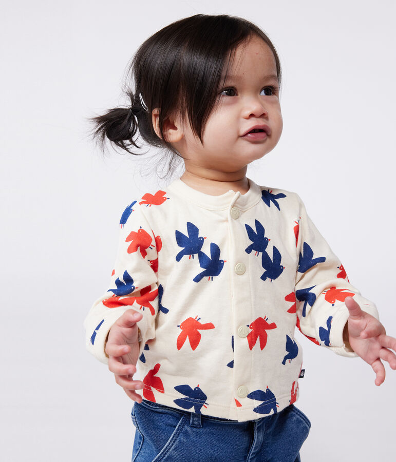Babies' bird print cotton cardigan Ecru/multicolor
