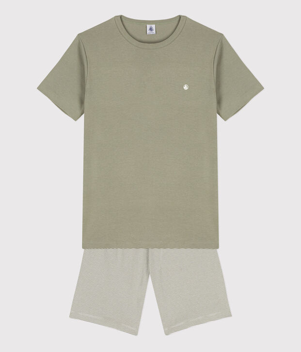 Boys' Pinstriped Short Cotton Pyjamas green/white