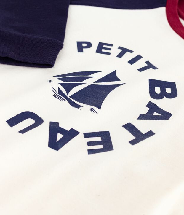 Children's long-sleeved colourblock-printed cotton T-shirt blue/blue