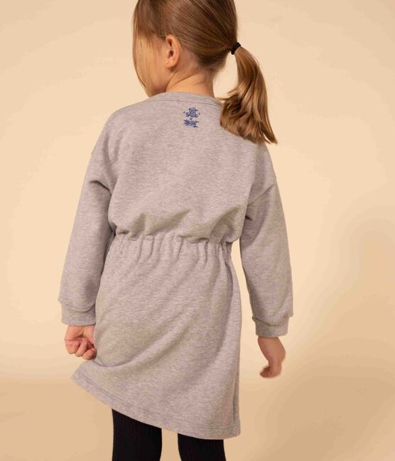 Girls' long-sleeved dress in brushed fleece. CHATON CHINE grey